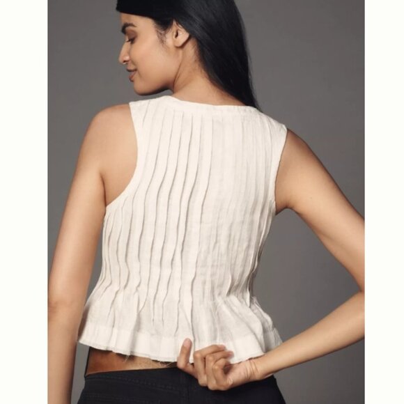 Anthropologie The Lottie Pleated Linen Tank Size Small - Picture 2 of 9